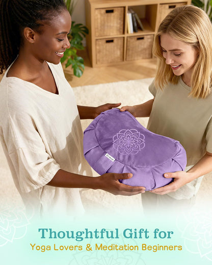 Premium Crescent Meditation Cushion, Ergonomic Buckwheat Hull Floor Pillow for Adults, Comfortable Yoga Bolster for Meditation & Floor Sitting (Purple)
