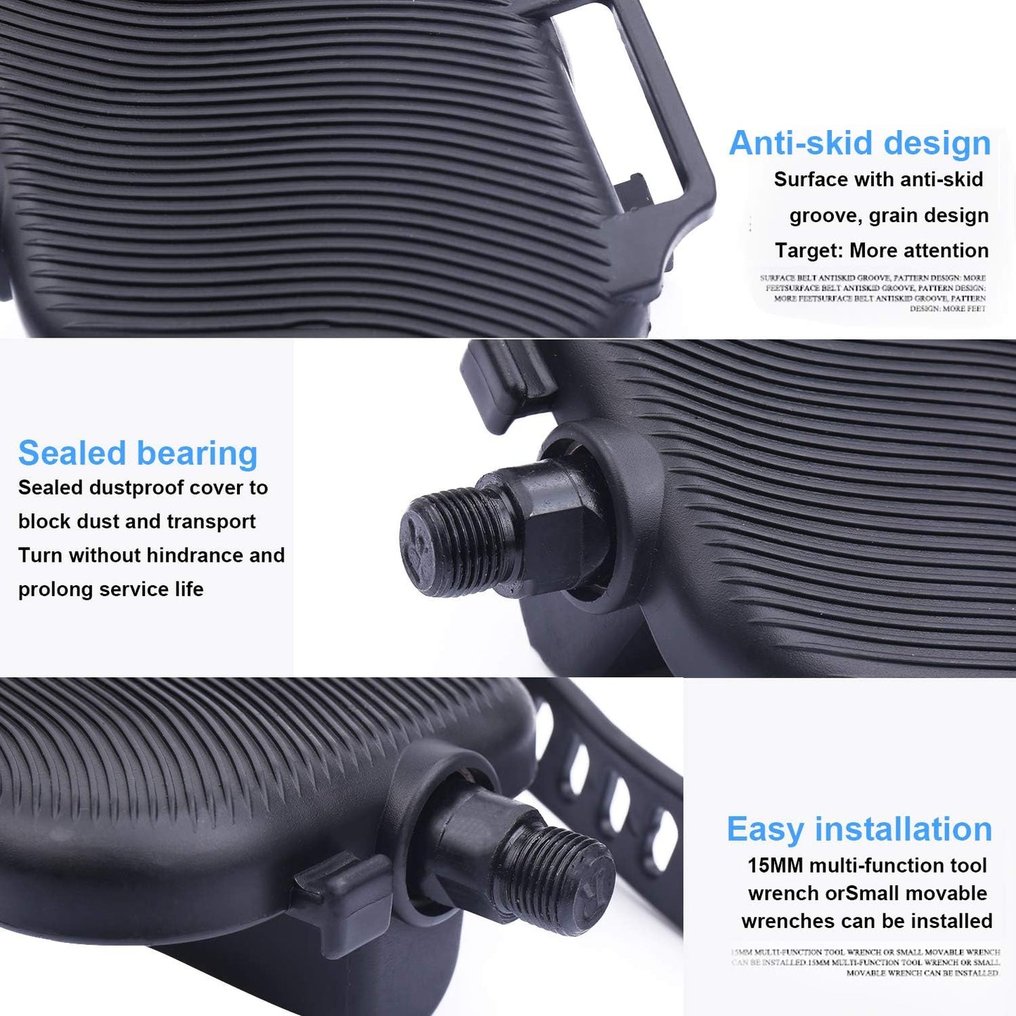 Stationary Bike Pedals - 1 Pair 9/16" Recumbent Exercise Bike Pedals wih 2pcs Strips Widened, Fits Sunlite Flat Form Exerciser Equipment & Spinning Exercise Bike Bicycle Home & Gym (NEW-9/16)