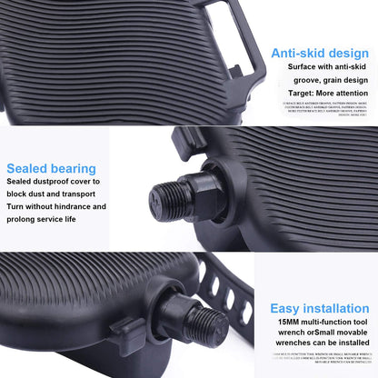 Stationary Bike Pedals - 1 Pair 9/16" Recumbent Exercise Bike Pedals wih 2pcs Strips Widened, Fits Sunlite Flat Form Exerciser Equipment & Spinning Exercise Bike Bicycle Home & Gym (NEW-9/16)