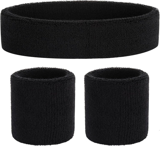 Sweatband Set Sports Headband Wristband Set Sweatbands Terry Cloth Wristband Wrist Sweatband Headbands Moisture Wicking Sweat Absorbing Head Band