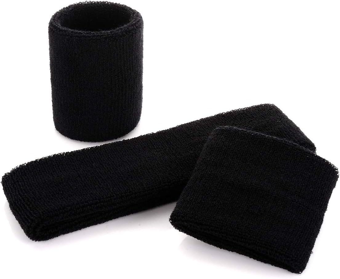 Sweatband Set Sports Headband Wristband Set Sweatbands Terry Cloth Wristband Wrist Sweatband Headbands Moisture Wicking Sweat Absorbing Head Band