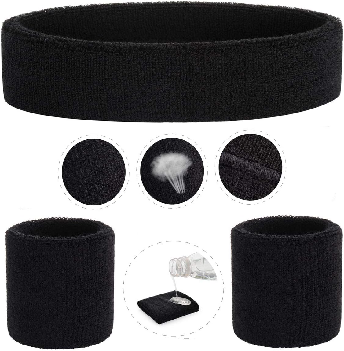 Sweatband Set Sports Headband Wristband Set Sweatbands Terry Cloth Wristband Wrist Sweatband Headbands Moisture Wicking Sweat Absorbing Head Band