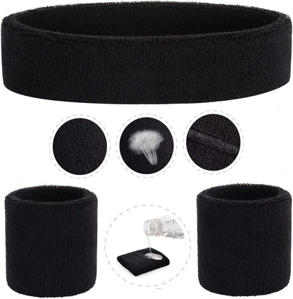 Sweatband Set Sports Headband Wristband Set Sweatbands Terry Cloth Wristband Wrist Sweatband Headbands Moisture Wicking Sweat Absorbing Head Band