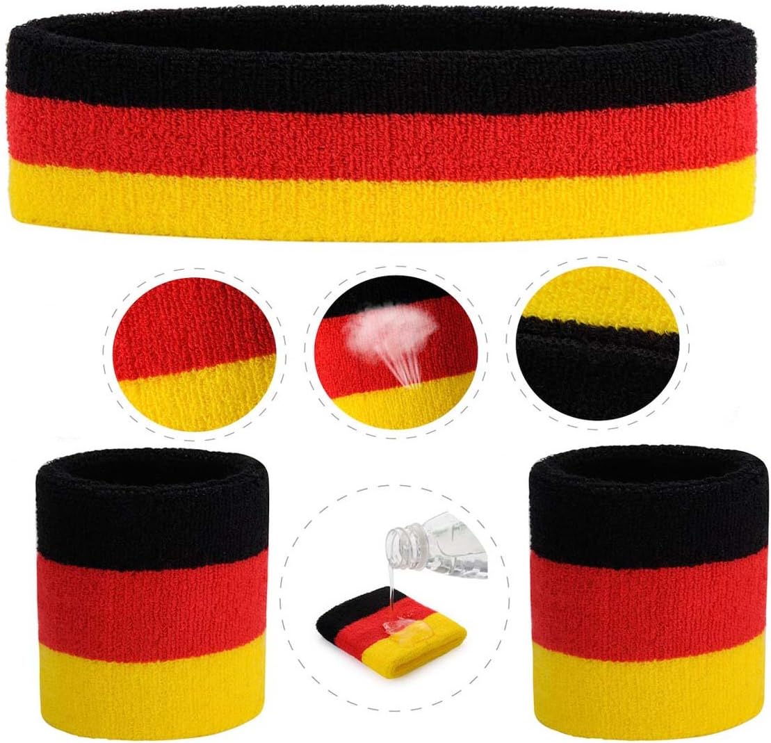 Sweatband Set Sports Headband Wristband Set Sweatbands Terry Cloth Wristband Wrist Sweatband Headbands Moisture Wicking Sweat Absorbing Head Band
