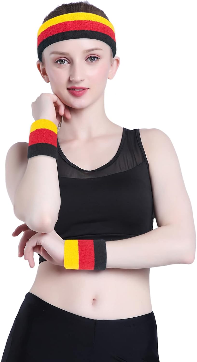Sweatband Set Sports Headband Wristband Set Sweatbands Terry Cloth Wristband Wrist Sweatband Headbands Moisture Wicking Sweat Absorbing Head Band