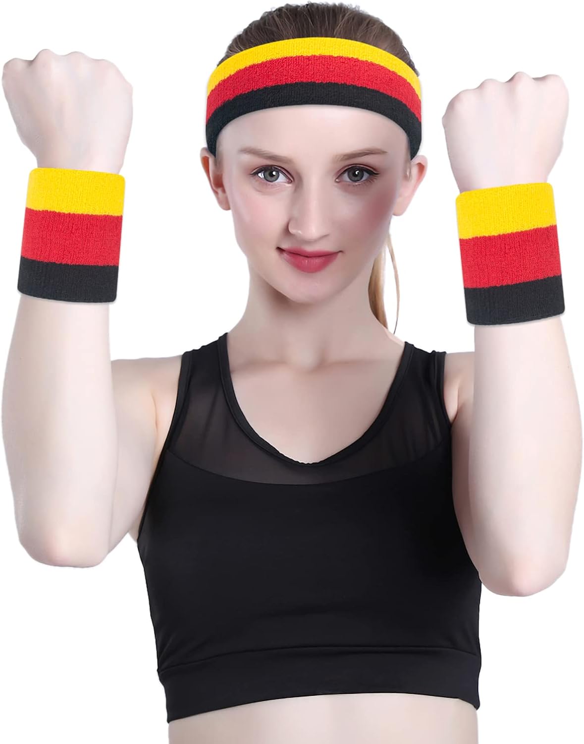 Sweatband Set Sports Headband Wristband Set Sweatbands Terry Cloth Wristband Wrist Sweatband Headbands Moisture Wicking Sweat Absorbing Head Band
