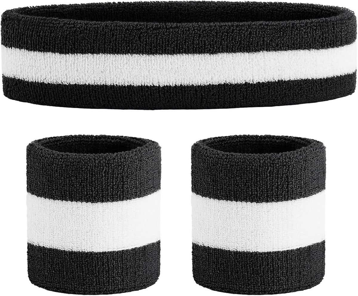 Sweatband Set Sports Headband Wristband Set Sweatbands Terry Cloth Wristband Wrist Sweatband Headbands Moisture Wicking Sweat Absorbing Head Band
