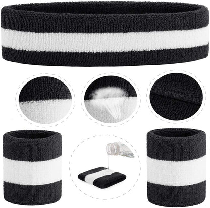 Sweatband Set Sports Headband Wristband Set Sweatbands Terry Cloth Wristband Wrist Sweatband Headbands Moisture Wicking Sweat Absorbing Head Band