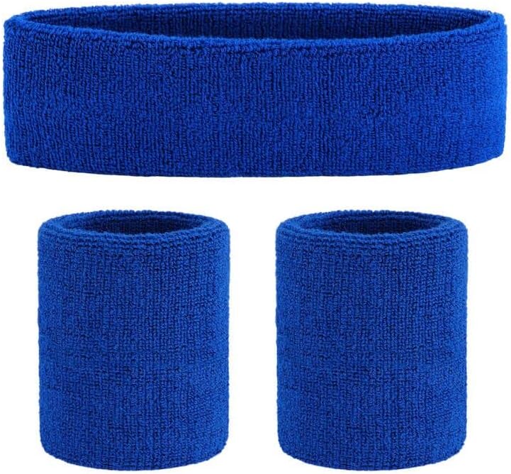 Sweatband Set Sports Headband Wristband Set Sweatbands Terry Cloth Wristband Wrist Sweatband Headbands Moisture Wicking Sweat Absorbing Head Band