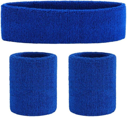 Sweatband Set Sports Headband Wristband Set Sweatbands Terry Cloth Wristband Wrist Sweatband Headbands Moisture Wicking Sweat Absorbing Head Band