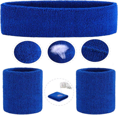 Sweatband Set Sports Headband Wristband Set Sweatbands Terry Cloth Wristband Wrist Sweatband Headbands Moisture Wicking Sweat Absorbing Head Band
