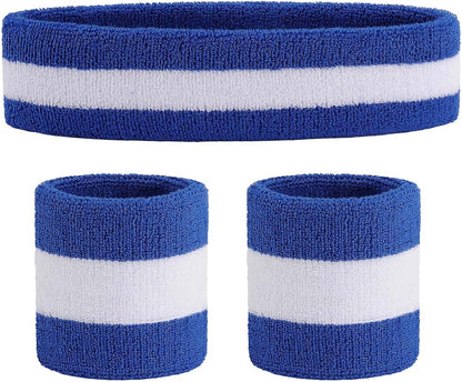 Sweatband Set Sports Headband Wristband Set Sweatbands Terry Cloth Wristband Wrist Sweatband Headbands Moisture Wicking Sweat Absorbing Head Band