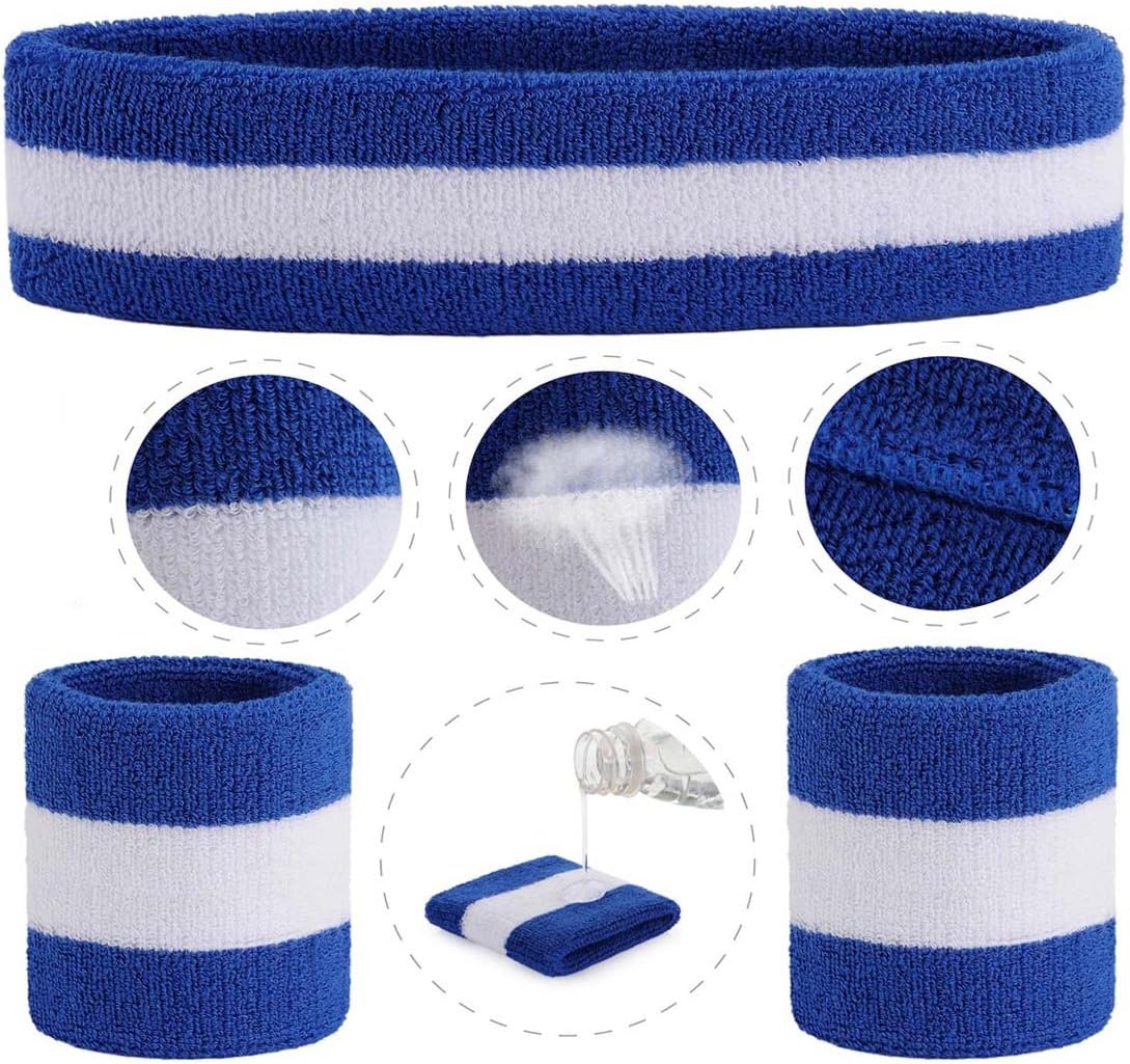 Sweatband Set Sports Headband Wristband Set Sweatbands Terry Cloth Wristband Wrist Sweatband Headbands Moisture Wicking Sweat Absorbing Head Band