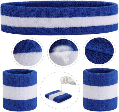 Sweatband Set Sports Headband Wristband Set Sweatbands Terry Cloth Wristband Wrist Sweatband Headbands Moisture Wicking Sweat Absorbing Head Band