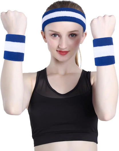 Sweatband Set Sports Headband Wristband Set Sweatbands Terry Cloth Wristband Wrist Sweatband Headbands Moisture Wicking Sweat Absorbing Head Band