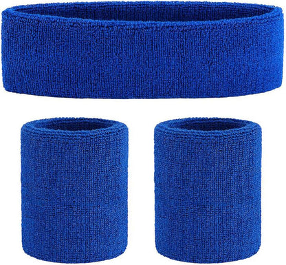Sweatband Set Sports Headband Wristband Set Sweatbands Terry Cloth Wristband Wrist Sweatband Headbands Moisture Wicking Sweat Absorbing Head Band