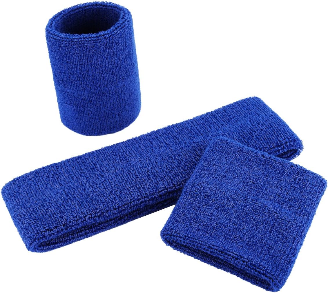 Sweatband Set Sports Headband Wristband Set Sweatbands Terry Cloth Wristband Wrist Sweatband Headbands Moisture Wicking Sweat Absorbing Head Band