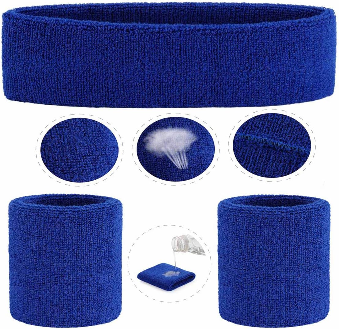 Sweatband Set Sports Headband Wristband Set Sweatbands Terry Cloth Wristband Wrist Sweatband Headbands Moisture Wicking Sweat Absorbing Head Band