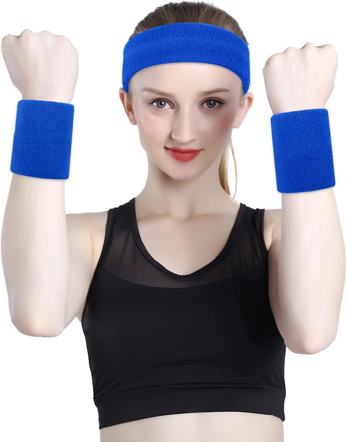 Sweatband Set Sports Headband Wristband Set Sweatbands Terry Cloth Wristband Wrist Sweatband Headbands Moisture Wicking Sweat Absorbing Head Band