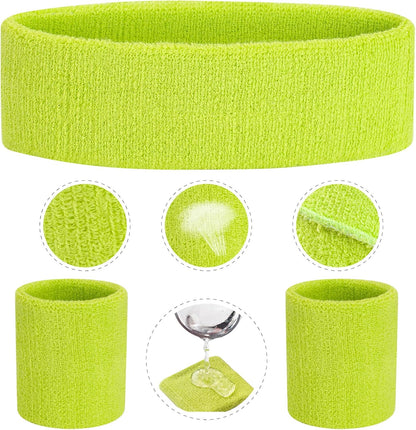 Sweatband Set Sports Headband Wristband Set Sweatbands Terry Cloth Wristband Wrist Sweatband Headbands Moisture Wicking Sweat Absorbing Head Band