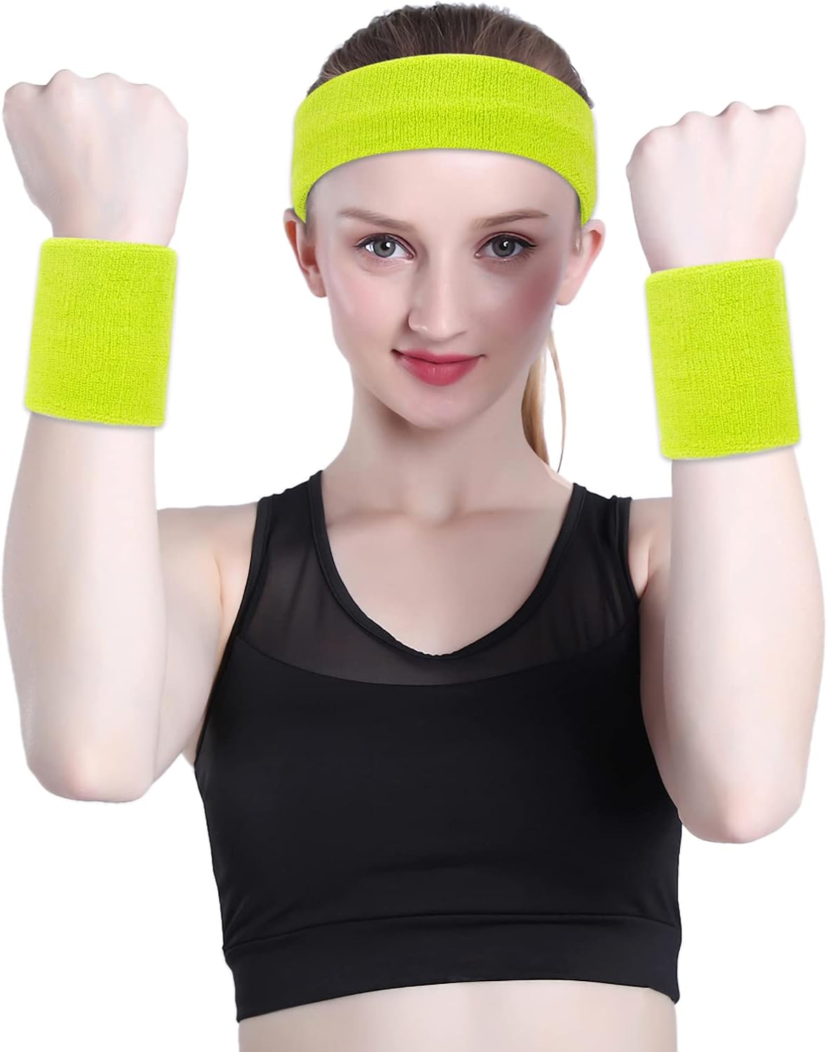 Sweatband Set Sports Headband Wristband Set Sweatbands Terry Cloth Wristband Wrist Sweatband Headbands Moisture Wicking Sweat Absorbing Head Band