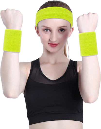 Sweatband Set Sports Headband Wristband Set Sweatbands Terry Cloth Wristband Wrist Sweatband Headbands Moisture Wicking Sweat Absorbing Head Band