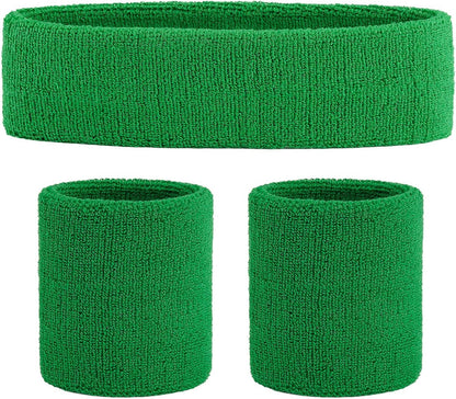 Sweatband Set Sports Headband Wristband Set Sweatbands Terry Cloth Wristband Wrist Sweatband Headbands Moisture Wicking Sweat Absorbing Head Band