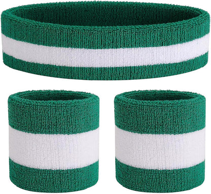 Sweatband Set Sports Headband Wristband Set Sweatbands Terry Cloth Wristband Wrist Sweatband Headbands Moisture Wicking Sweat Absorbing Head Band