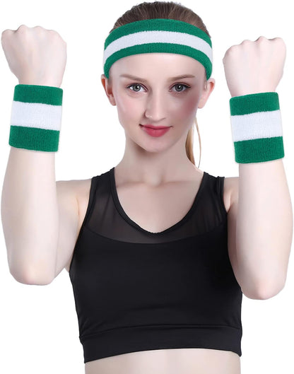 Sweatband Set Sports Headband Wristband Set Sweatbands Terry Cloth Wristband Wrist Sweatband Headbands Moisture Wicking Sweat Absorbing Head Band