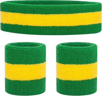 Sweatband Set Sports Headband Wristband Set Sweatbands Terry Cloth Wristband Wrist Sweatband Headbands Moisture Wicking Sweat Absorbing Head Band