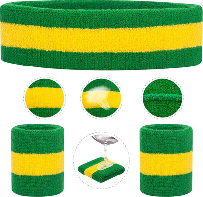 Sweatband Set Sports Headband Wristband Set Sweatbands Terry Cloth Wristband Wrist Sweatband Headbands Moisture Wicking Sweat Absorbing Head Band