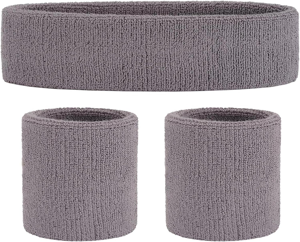 Sweatband Set Sports Headband Wristband Set Sweatbands Terry Cloth Wristband Wrist Sweatband Headbands Moisture Wicking Sweat Absorbing Head Band
