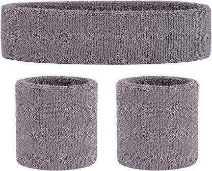 Sweatband Set Sports Headband Wristband Set Sweatbands Terry Cloth Wristband Wrist Sweatband Headbands Moisture Wicking Sweat Absorbing Head Band