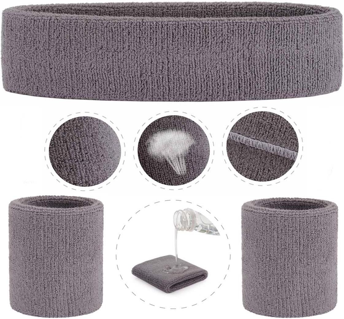 Sweatband Set Sports Headband Wristband Set Sweatbands Terry Cloth Wristband Wrist Sweatband Headbands Moisture Wicking Sweat Absorbing Head Band