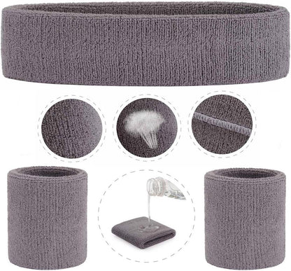 Sweatband Set Sports Headband Wristband Set Sweatbands Terry Cloth Wristband Wrist Sweatband Headbands Moisture Wicking Sweat Absorbing Head Band