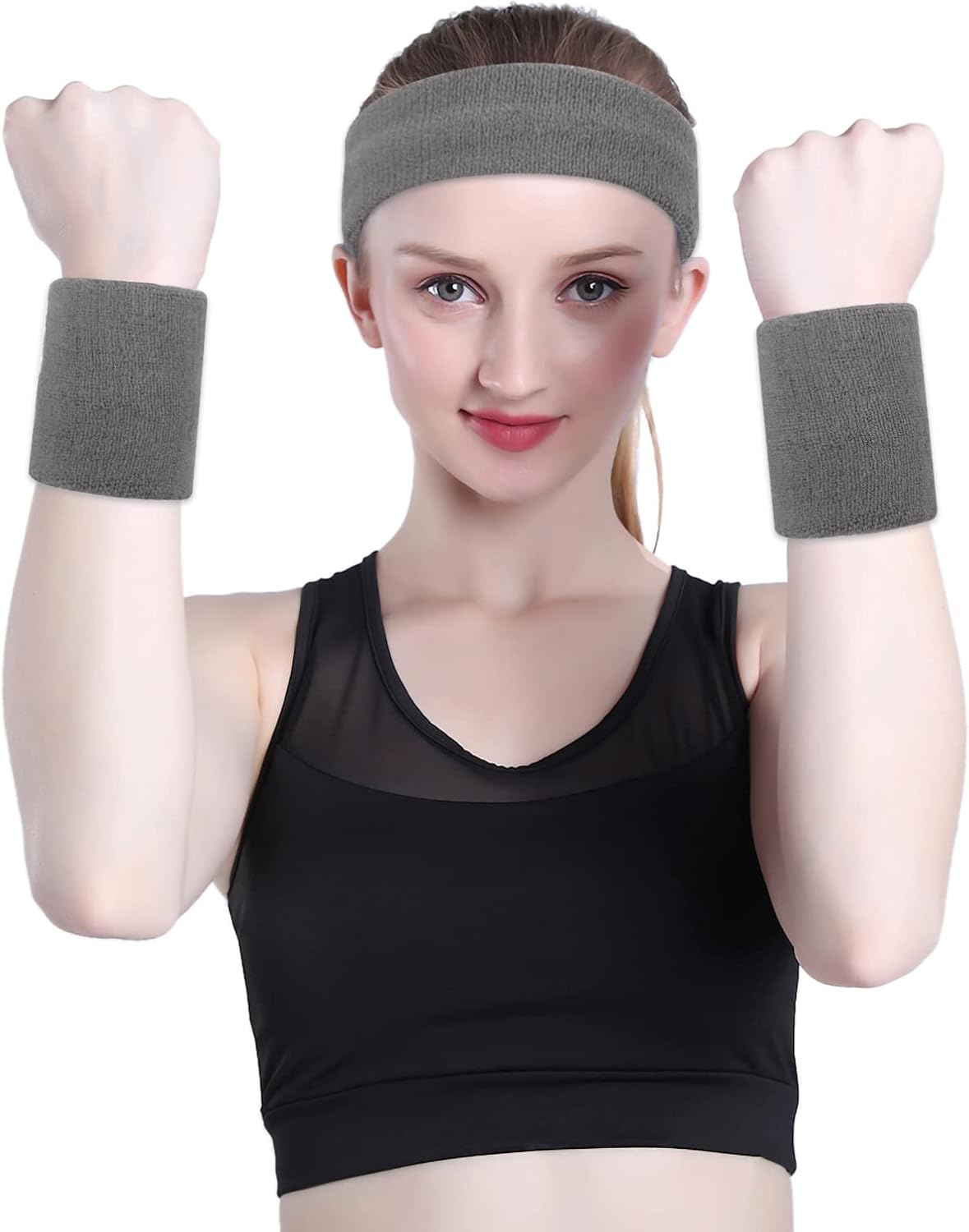 Sweatband Set Sports Headband Wristband Set Sweatbands Terry Cloth Wristband Wrist Sweatband Headbands Moisture Wicking Sweat Absorbing Head Band