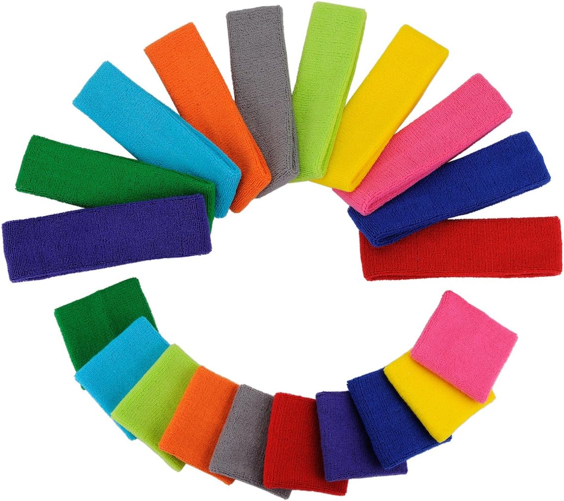 Sweatband Set Sports Headband Wristband Set Sweatbands Terry Cloth Wristband Wrist Sweatband Headbands Moisture Wicking Sweat Absorbing Head Band
