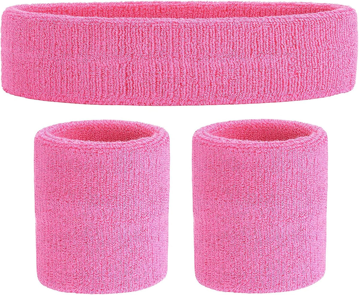 Sweatband Set Sports Headband Wristband Set Sweatbands Terry Cloth Wristband Wrist Sweatband Headbands Moisture Wicking Sweat Absorbing Head Band