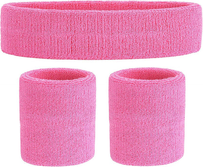 Sweatband Set Sports Headband Wristband Set Sweatbands Terry Cloth Wristband Wrist Sweatband Headbands Moisture Wicking Sweat Absorbing Head Band