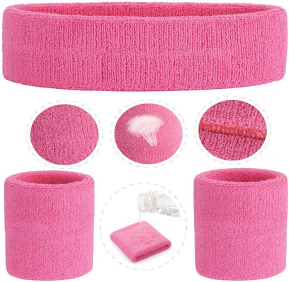 Sweatband Set Sports Headband Wristband Set Sweatbands Terry Cloth Wristband Wrist Sweatband Headbands Moisture Wicking Sweat Absorbing Head Band
