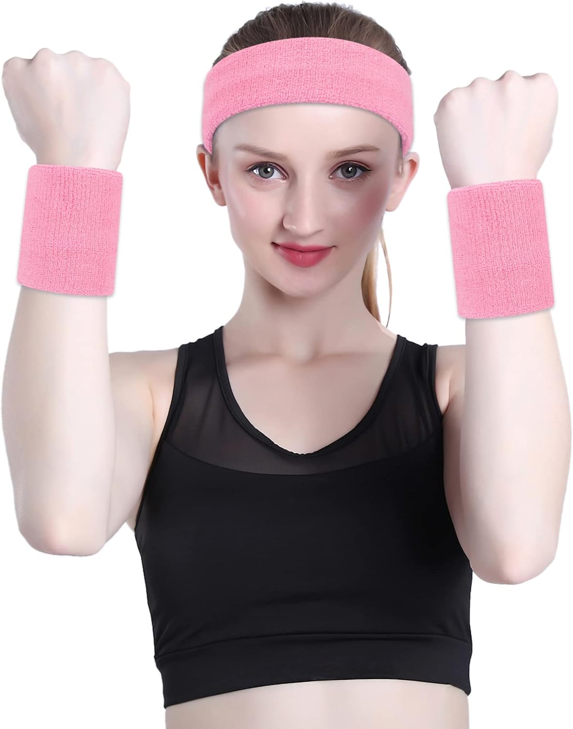 Sweatband Set Sports Headband Wristband Set Sweatbands Terry Cloth Wristband Wrist Sweatband Headbands Moisture Wicking Sweat Absorbing Head Band