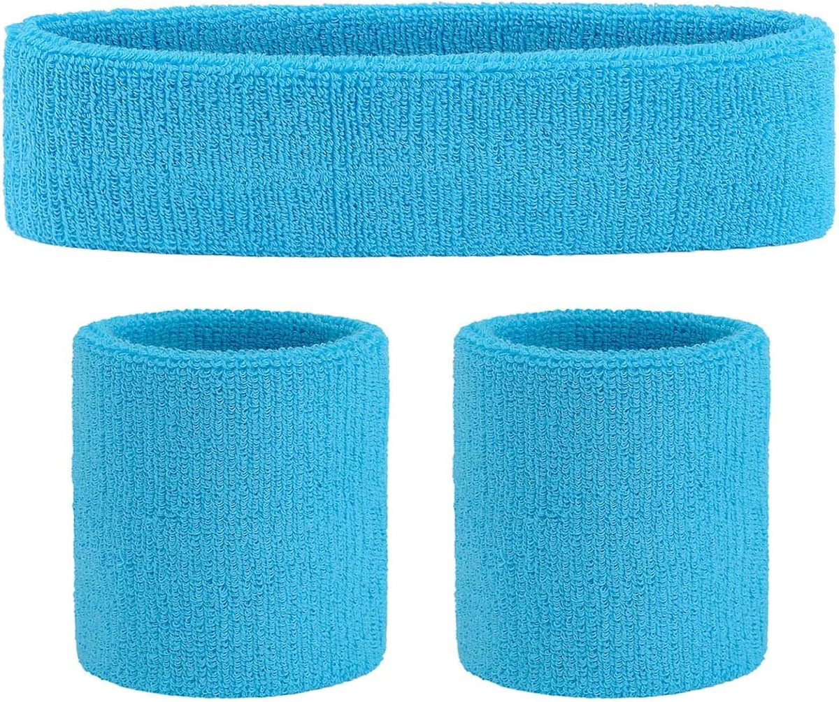Sweatband Set Sports Headband Wristband Set Sweatbands Terry Cloth Wristband Wrist Sweatband Headbands Moisture Wicking Sweat Absorbing Head Band