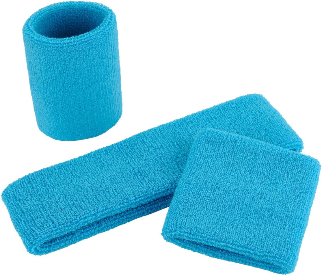 Sweatband Set Sports Headband Wristband Set Sweatbands Terry Cloth Wristband Wrist Sweatband Headbands Moisture Wicking Sweat Absorbing Head Band