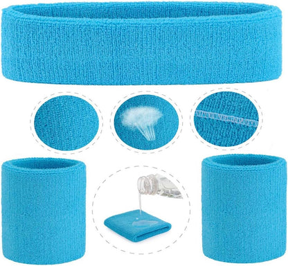 Sweatband Set Sports Headband Wristband Set Sweatbands Terry Cloth Wristband Wrist Sweatband Headbands Moisture Wicking Sweat Absorbing Head Band