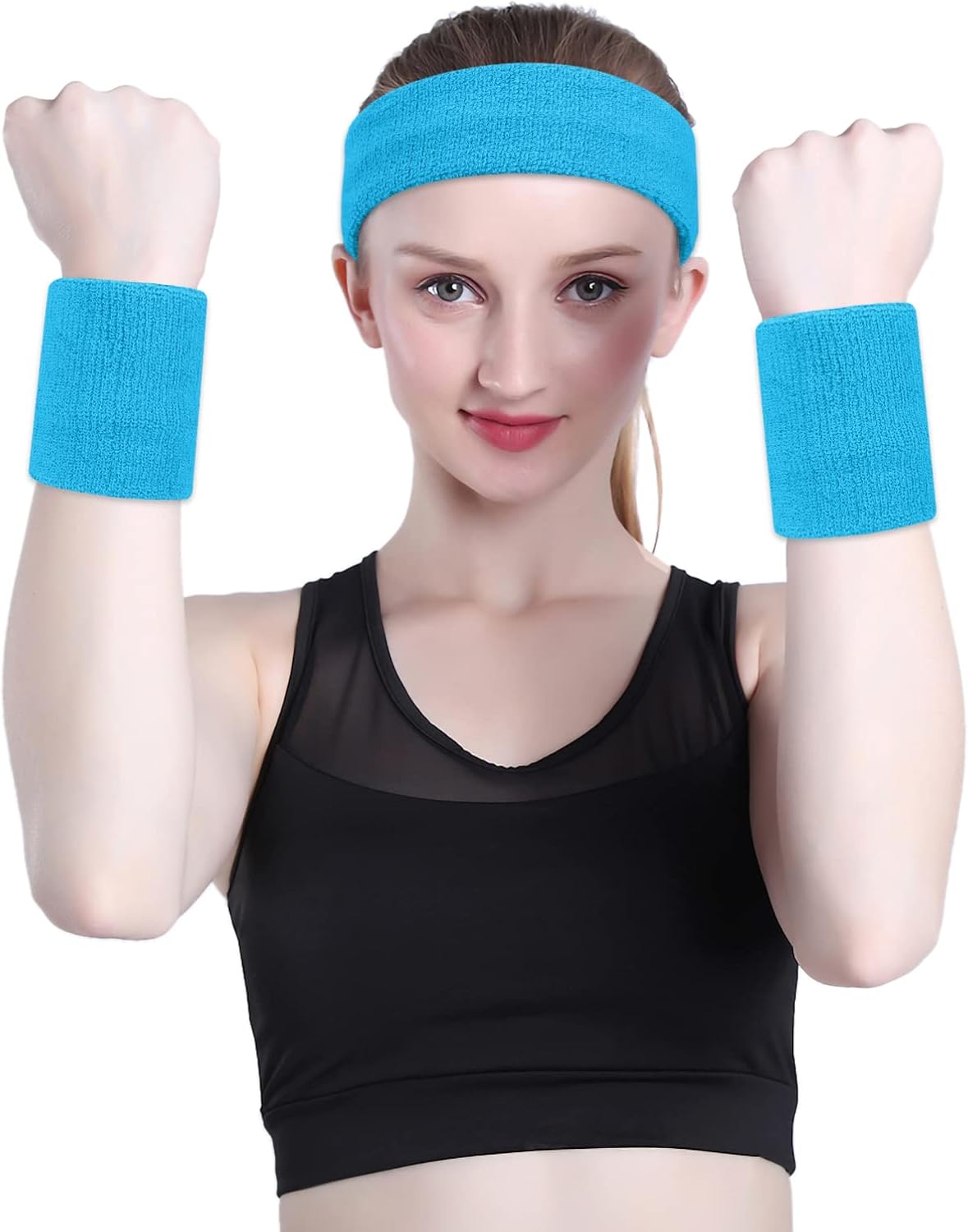 Sweatband Set Sports Headband Wristband Set Sweatbands Terry Cloth Wristband Wrist Sweatband Headbands Moisture Wicking Sweat Absorbing Head Band