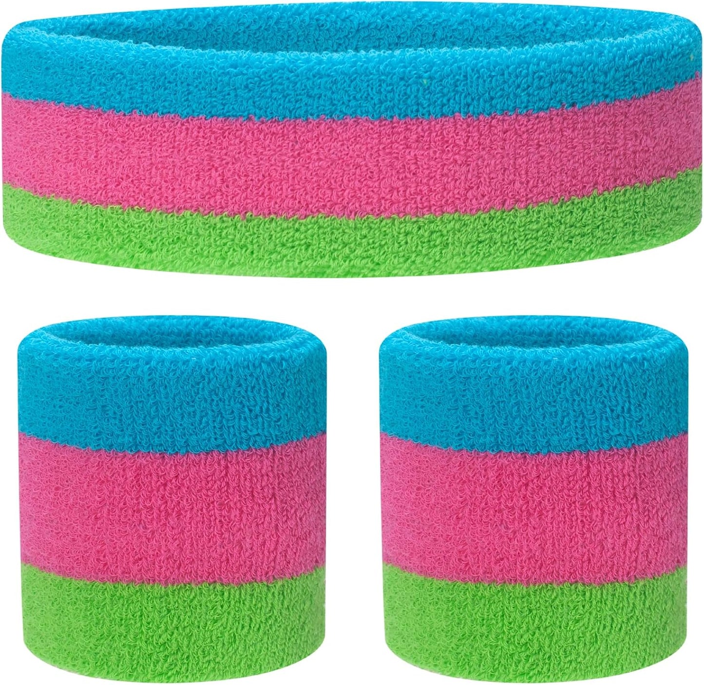 Sweatband Set Sports Headband Wristband Set Sweatbands Terry Cloth Wristband Wrist Sweatband Headbands Moisture Wicking Sweat Absorbing Head Band