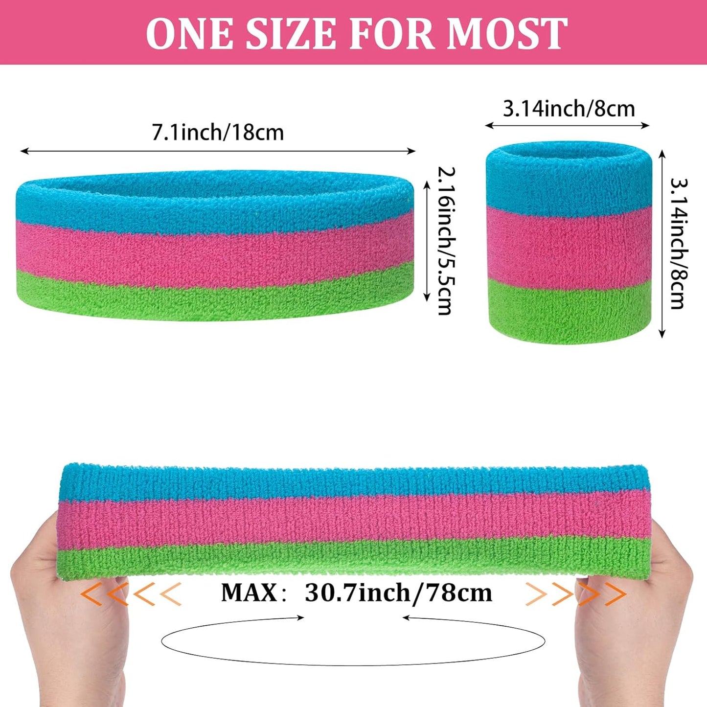 Sweatband Set Sports Headband Wristband Set Sweatbands Terry Cloth Wristband Wrist Sweatband Headbands Moisture Wicking Sweat Absorbing Head Band