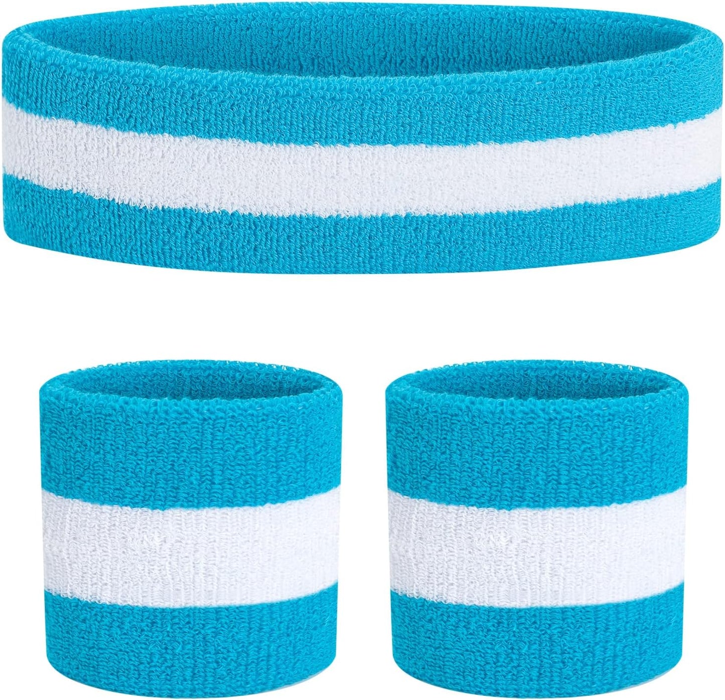 Sweatband Set Sports Headband Wristband Set Sweatbands Terry Cloth Wristband Wrist Sweatband Headbands Moisture Wicking Sweat Absorbing Head Band