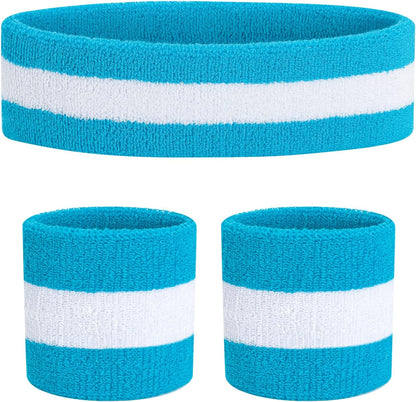 Sweatband Set Sports Headband Wristband Set Sweatbands Terry Cloth Wristband Wrist Sweatband Headbands Moisture Wicking Sweat Absorbing Head Band