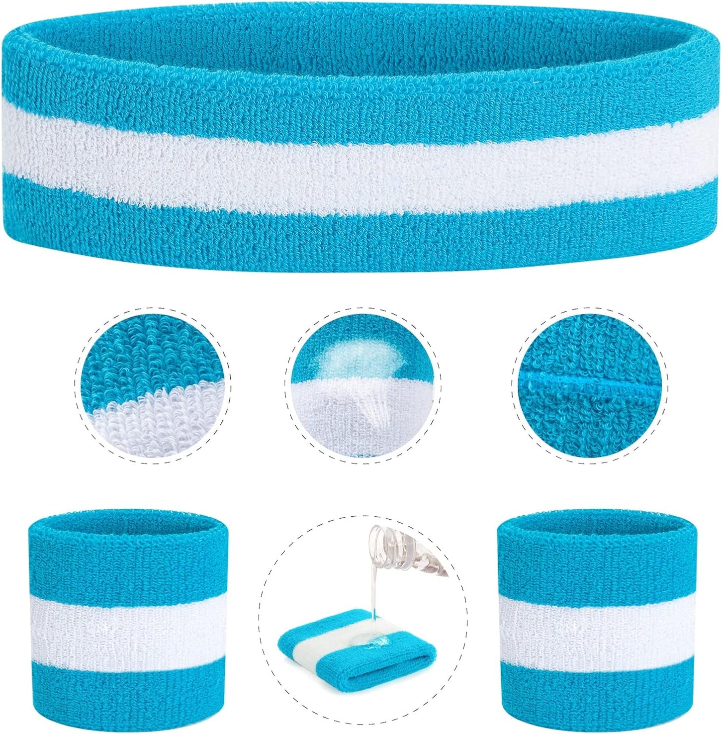 Sweatband Set Sports Headband Wristband Set Sweatbands Terry Cloth Wristband Wrist Sweatband Headbands Moisture Wicking Sweat Absorbing Head Band